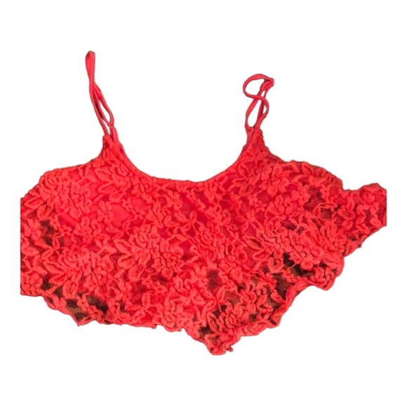 Material GIRL XS cropped coral lace top  w/ adjustable straps attached bandeau - Picture 7 of 7